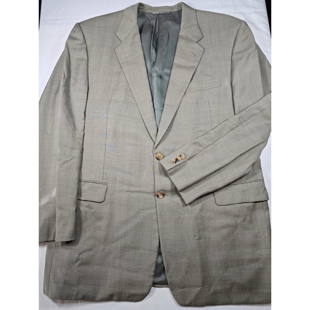 Hickey Freeman‎ Boardroom Blazer Mens 46L Tan Wool Glen Plaid Sport Coat